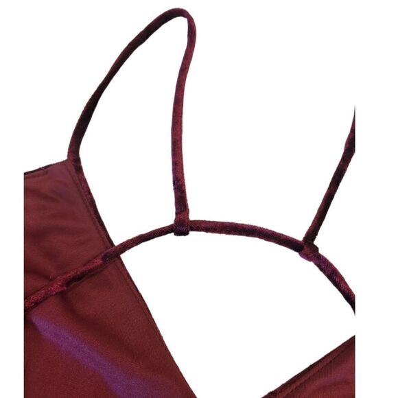 Lulu's Totally Obsessed Burgundy Velvet Slip Open Back Mini Dress L - Picture 8 of 13